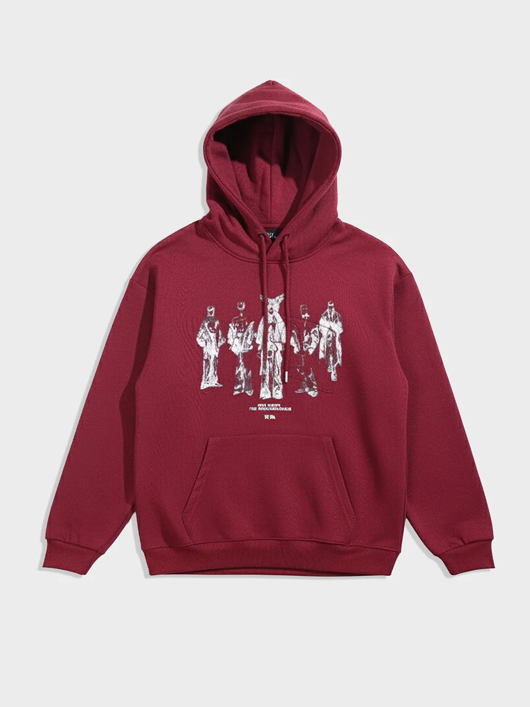 Men's Maroon Oversized Fit Embroided Casual Sweatshirt - Image 3