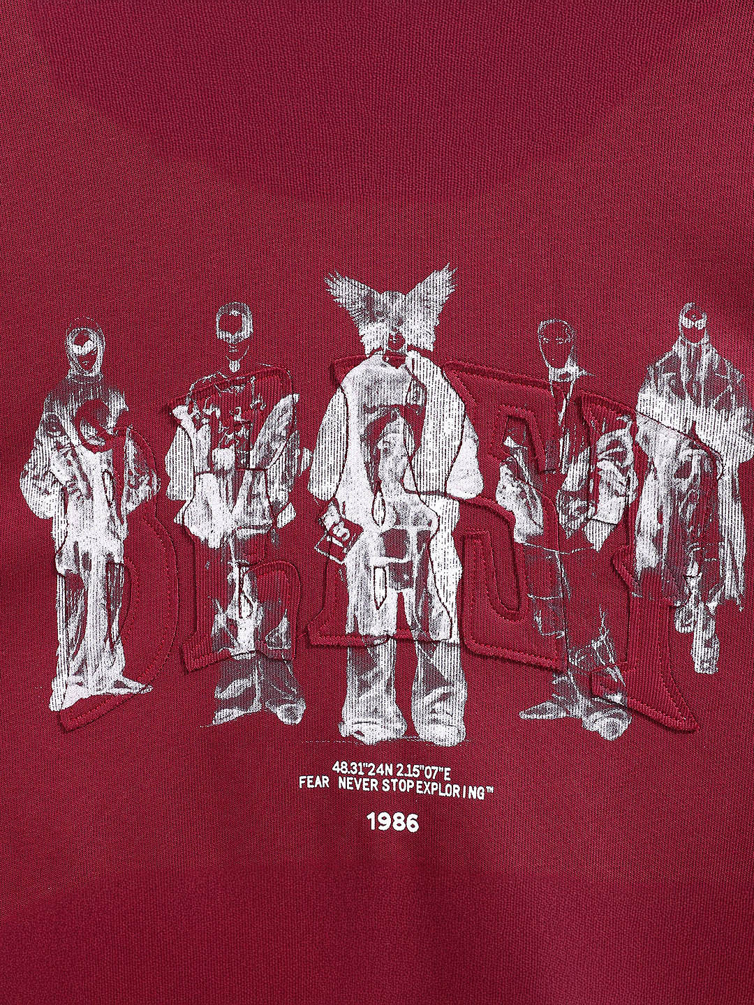 Men's Maroon Oversized Fit Embroided Casual Sweatshirt - Image 5
