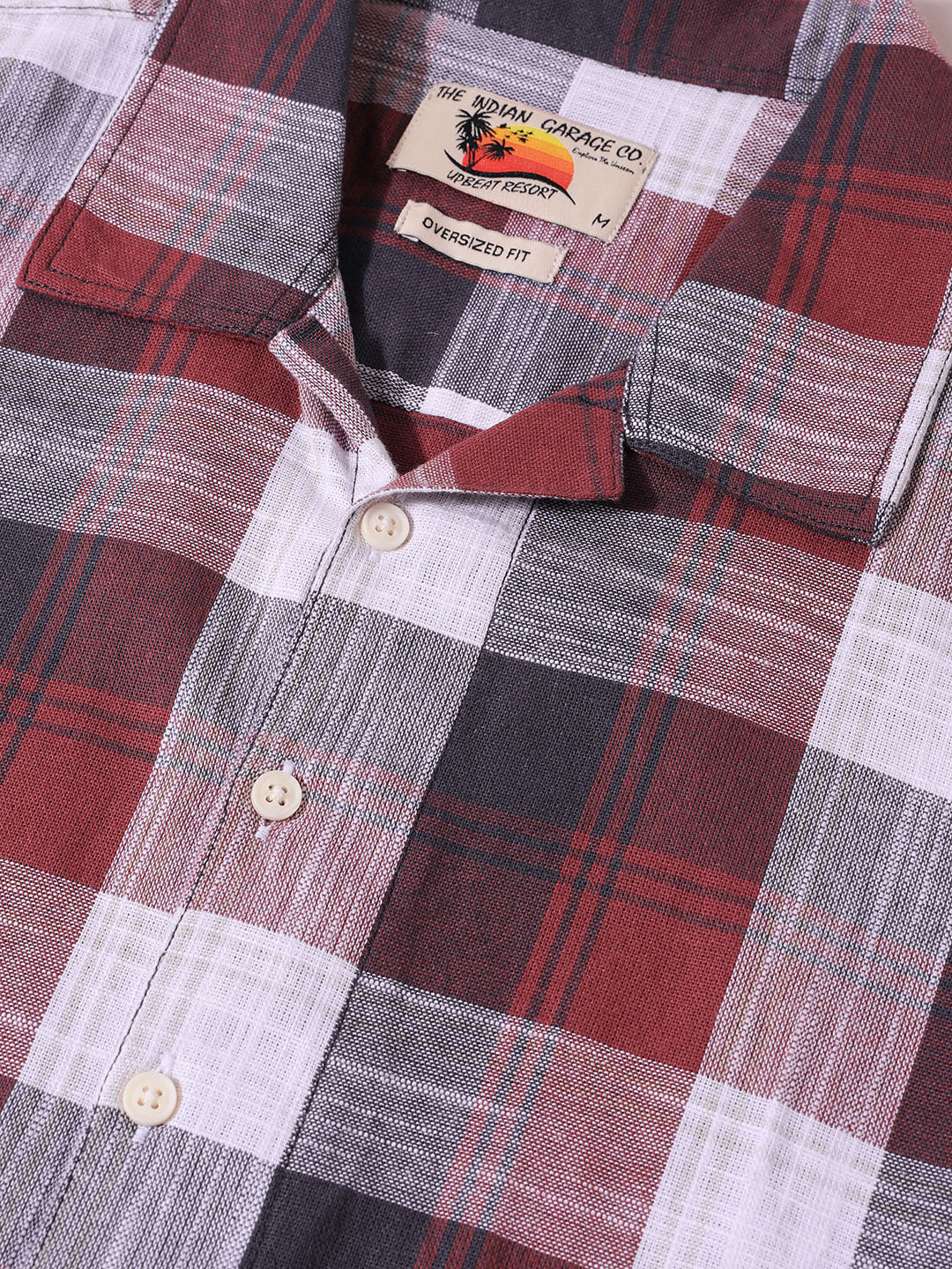 Men's Maroon Oversized Fit Embroidered Resort Wear Shirt - Image 5