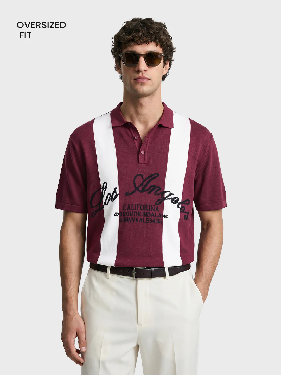 Men's Maroon Oversized Fit Graphic Printed Casual T-Shirt - Image 2