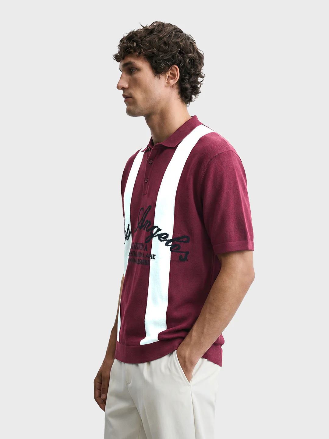 Men's Maroon Oversized Fit Graphic Printed Casual T-Shirt - Image 4
