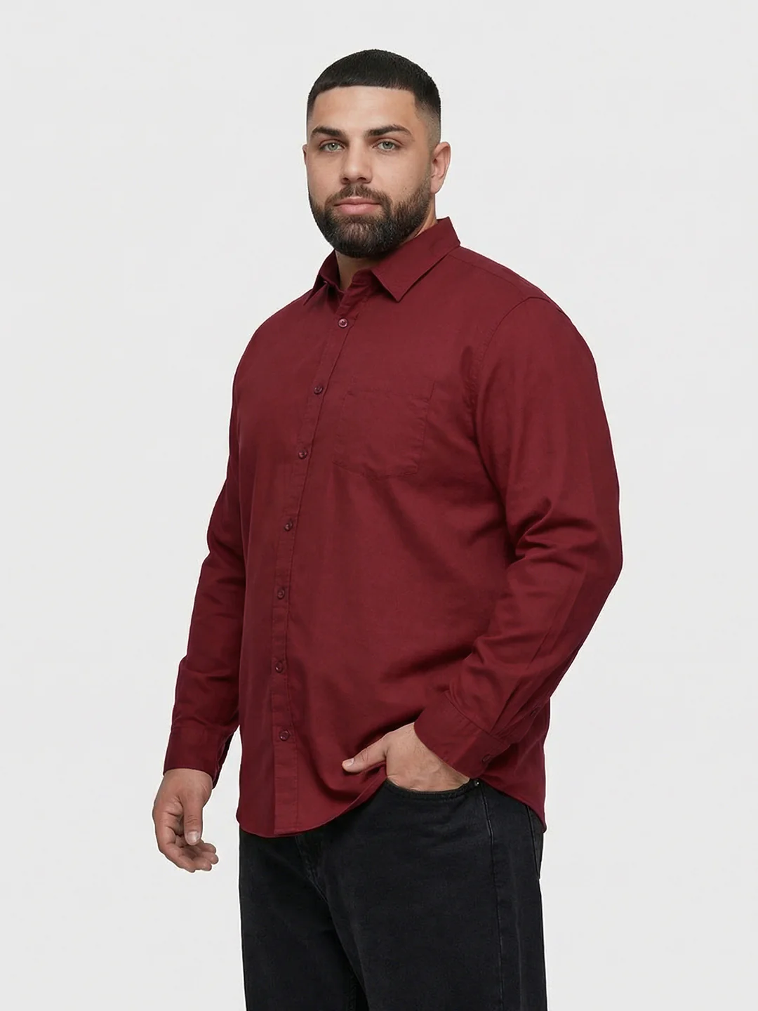 Men's Maroon Regular Fit Solid Casual Shirt - Image 2