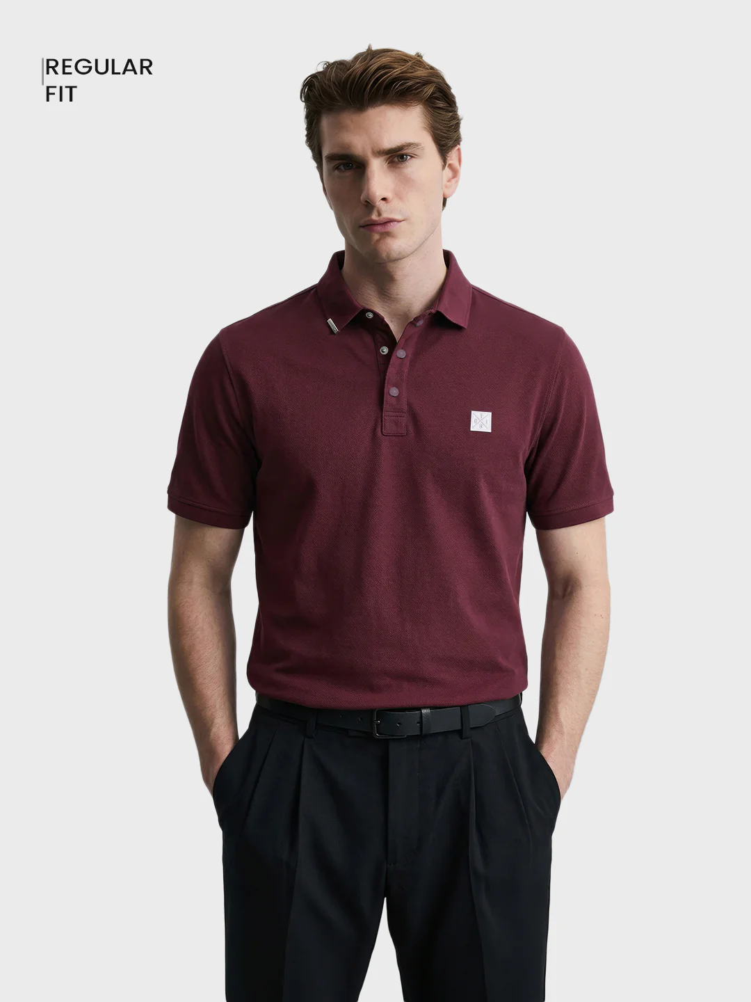 Men's Maroon Regular Fit Solid Casual T-Shirts - Image 2