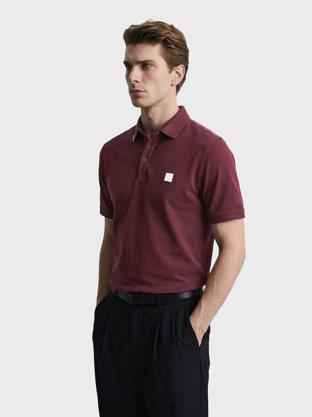 Men's Maroon Regular Fit Solid Casual T-Shirts - Image 4