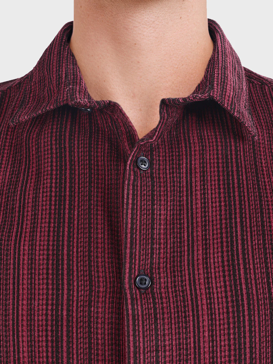 Men's Maroon Regular Fit Striped Casual Shirt - Image 3
