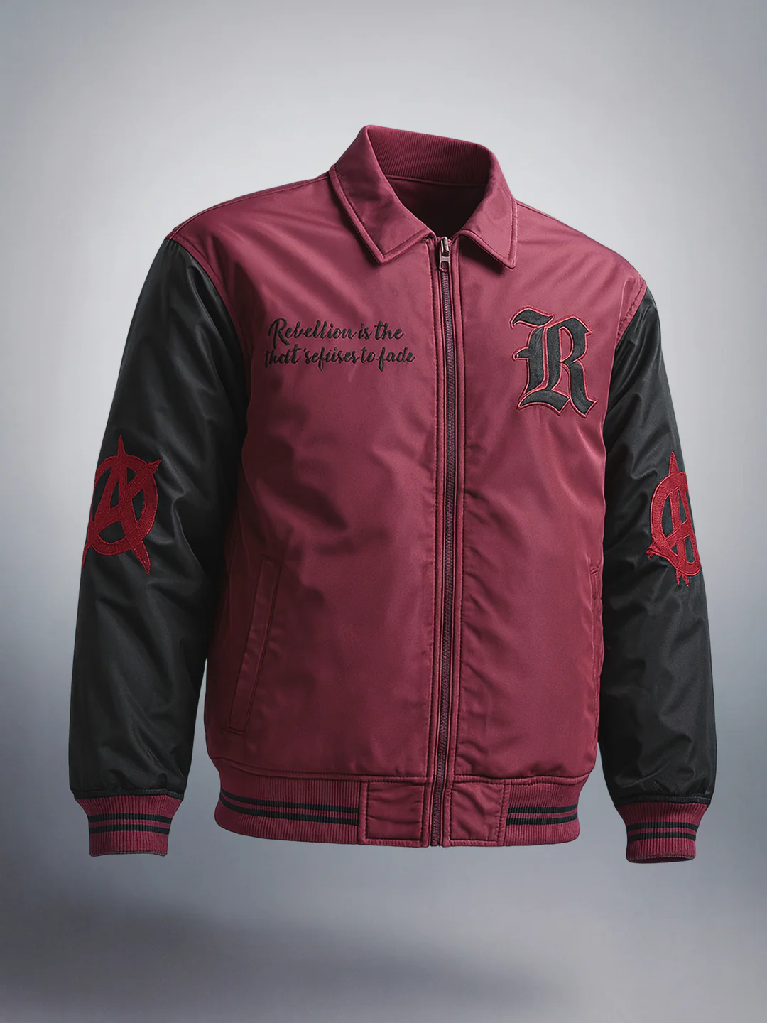 Men's Maroon Relaxed Fit Embroided Casual Jacket - Image 4