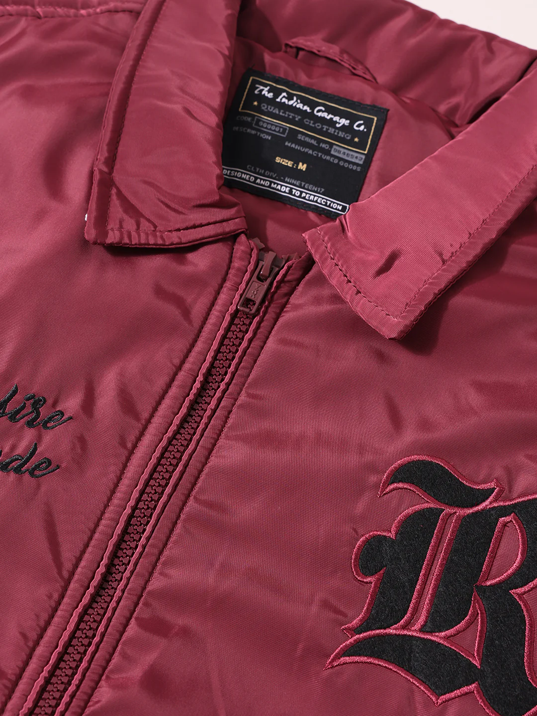 Men's Maroon Relaxed Fit Embroided Casual Jacket - Image 5
