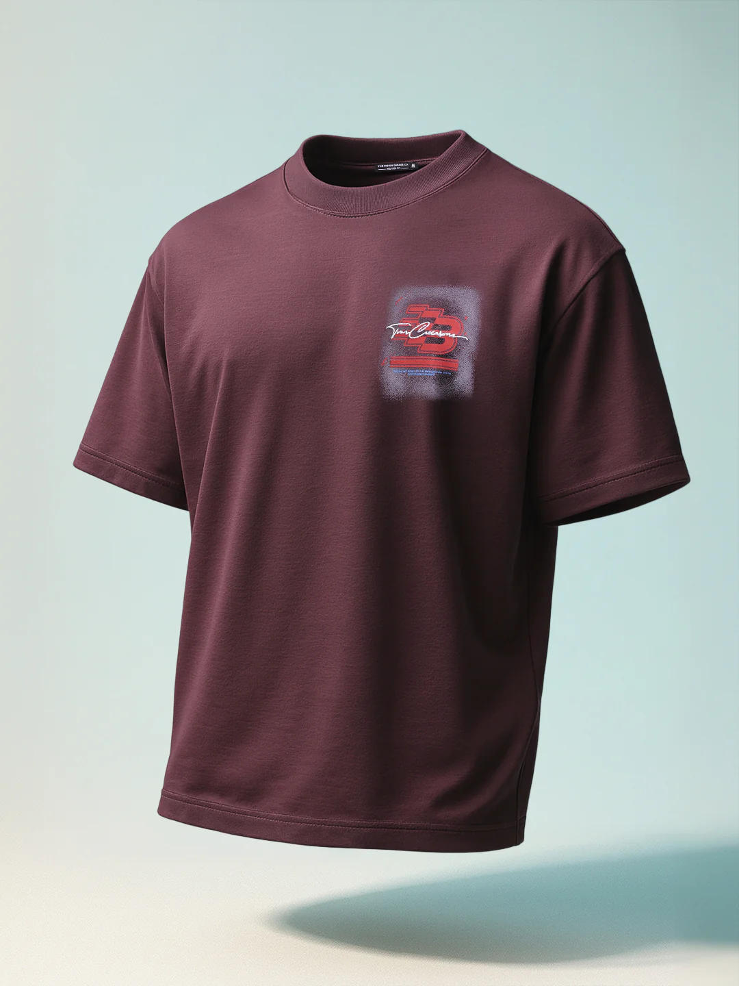 Men's Maroon Relaxed Fit Embroided 240 GSM Casual T-Shirt - Image 2