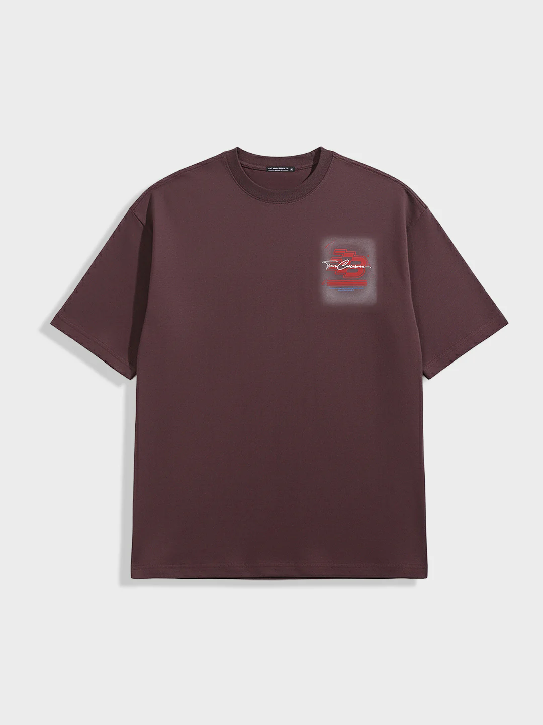 Men's Maroon Relaxed Fit Embroided 240 GSM Casual T-Shirt - Image 5