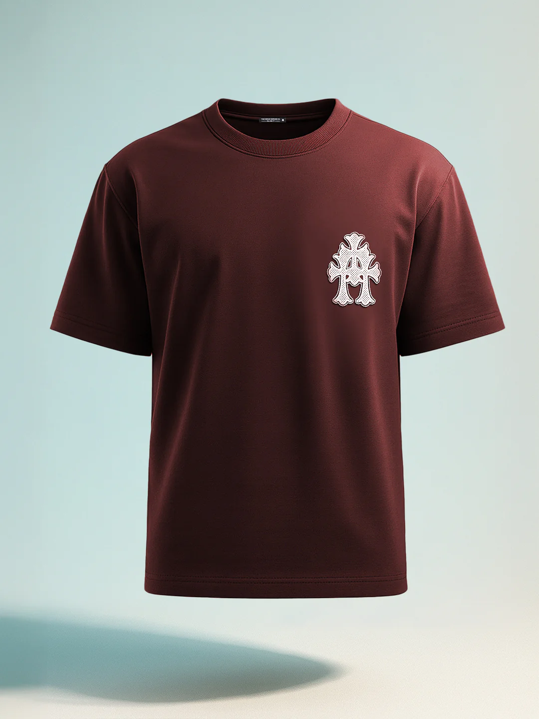 Men's Maroon Relaxed Fit Embroided 240 GSM Casual T-Shirt - Image 2