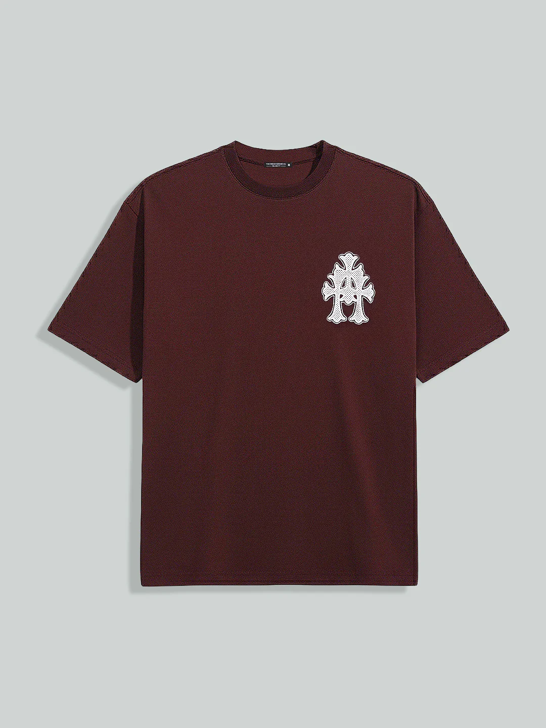 Men's Maroon Relaxed Fit Embroided 240 GSM Casual T-Shirt - Image 5