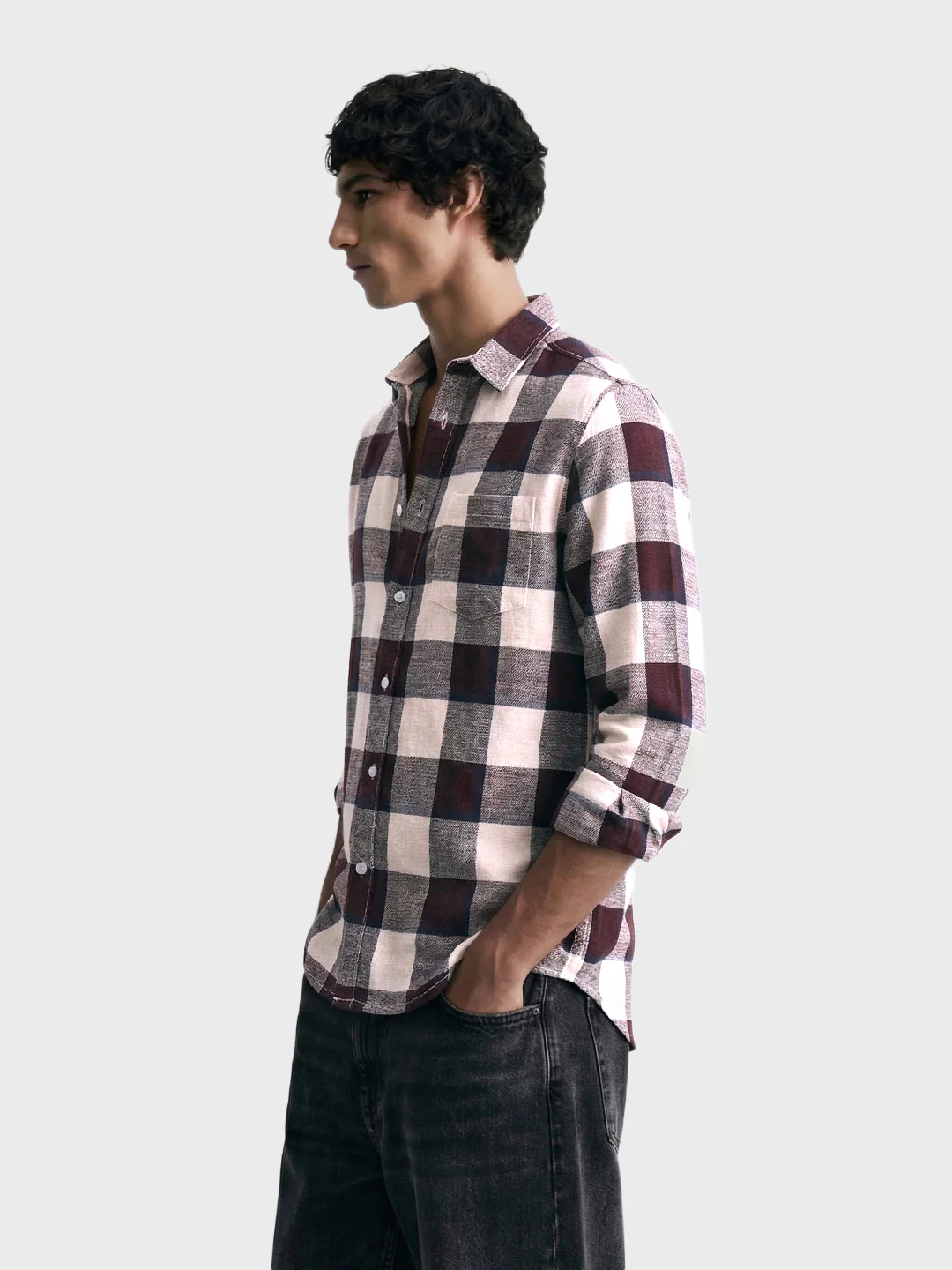 Men's Maroon Slim Fit Checked Casual Shirt - Image 4