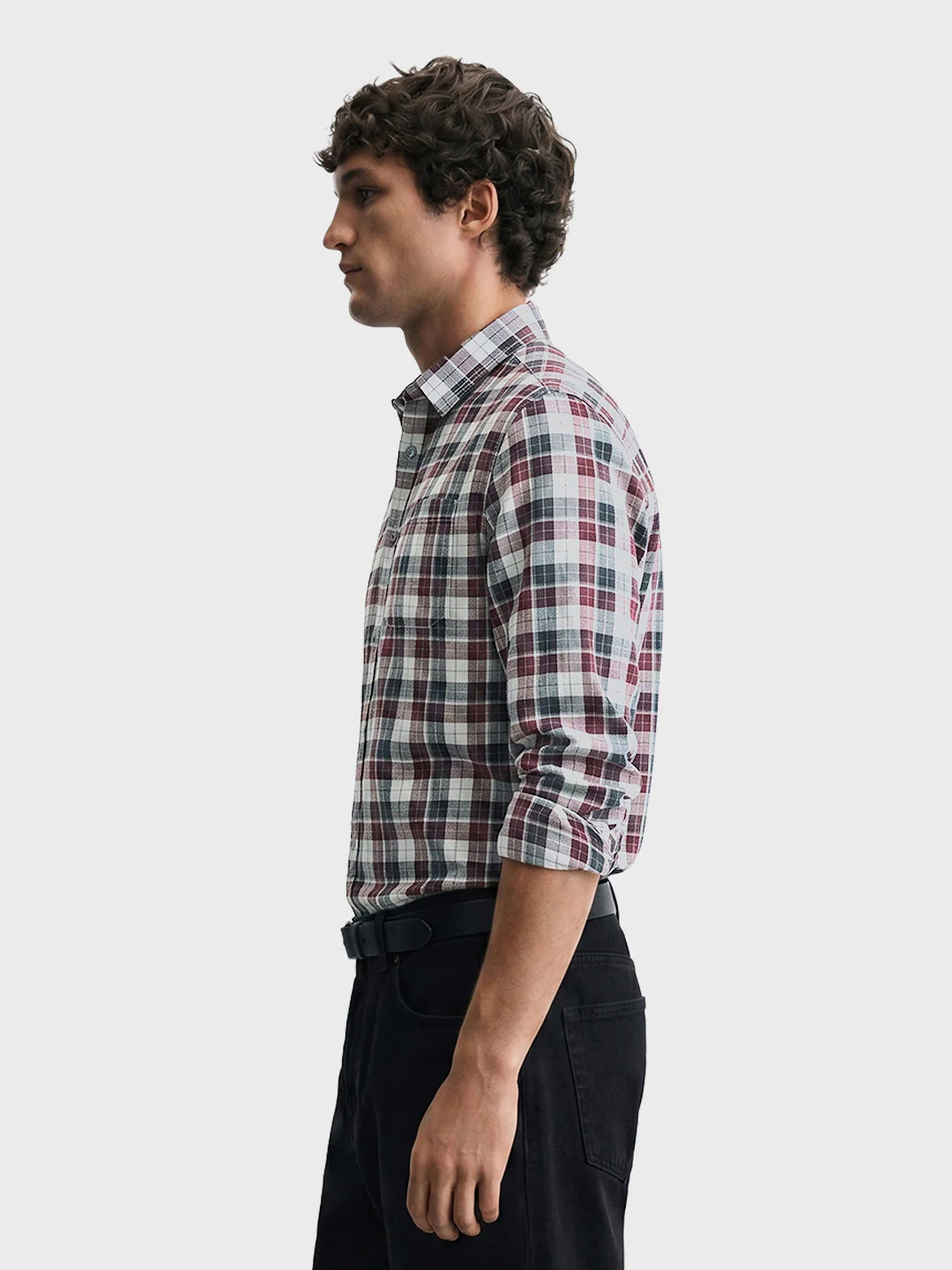 Men's Maroon Slim Fit Checkered Casual Shirt - Image 3