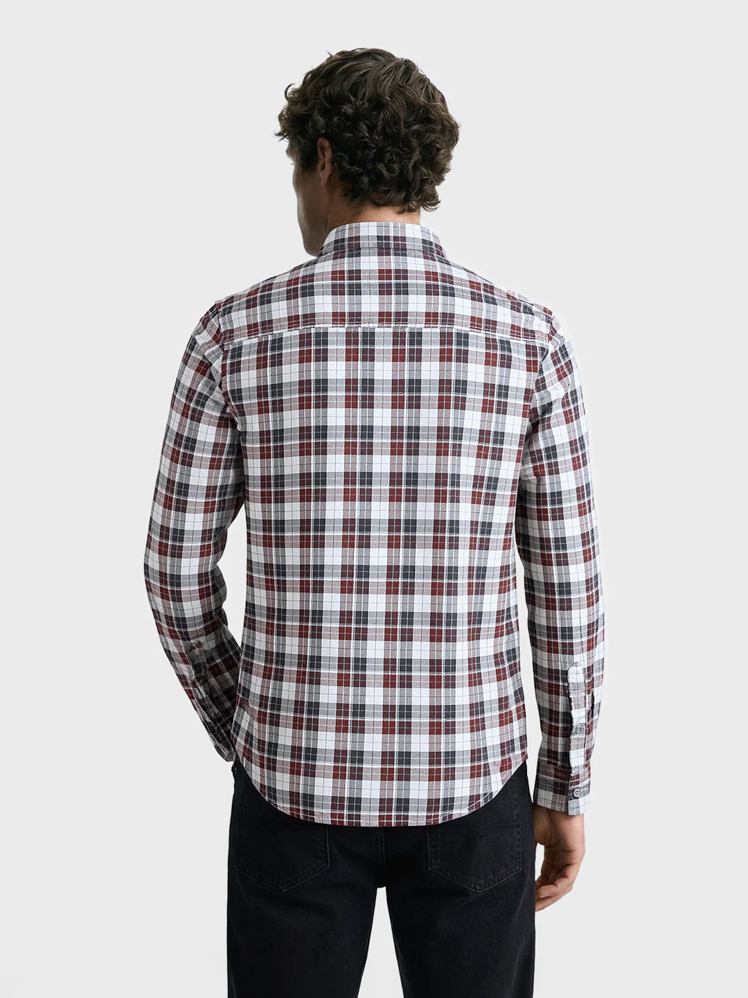 Men's Maroon Slim Fit Checkered Casual Shirt - Image 4