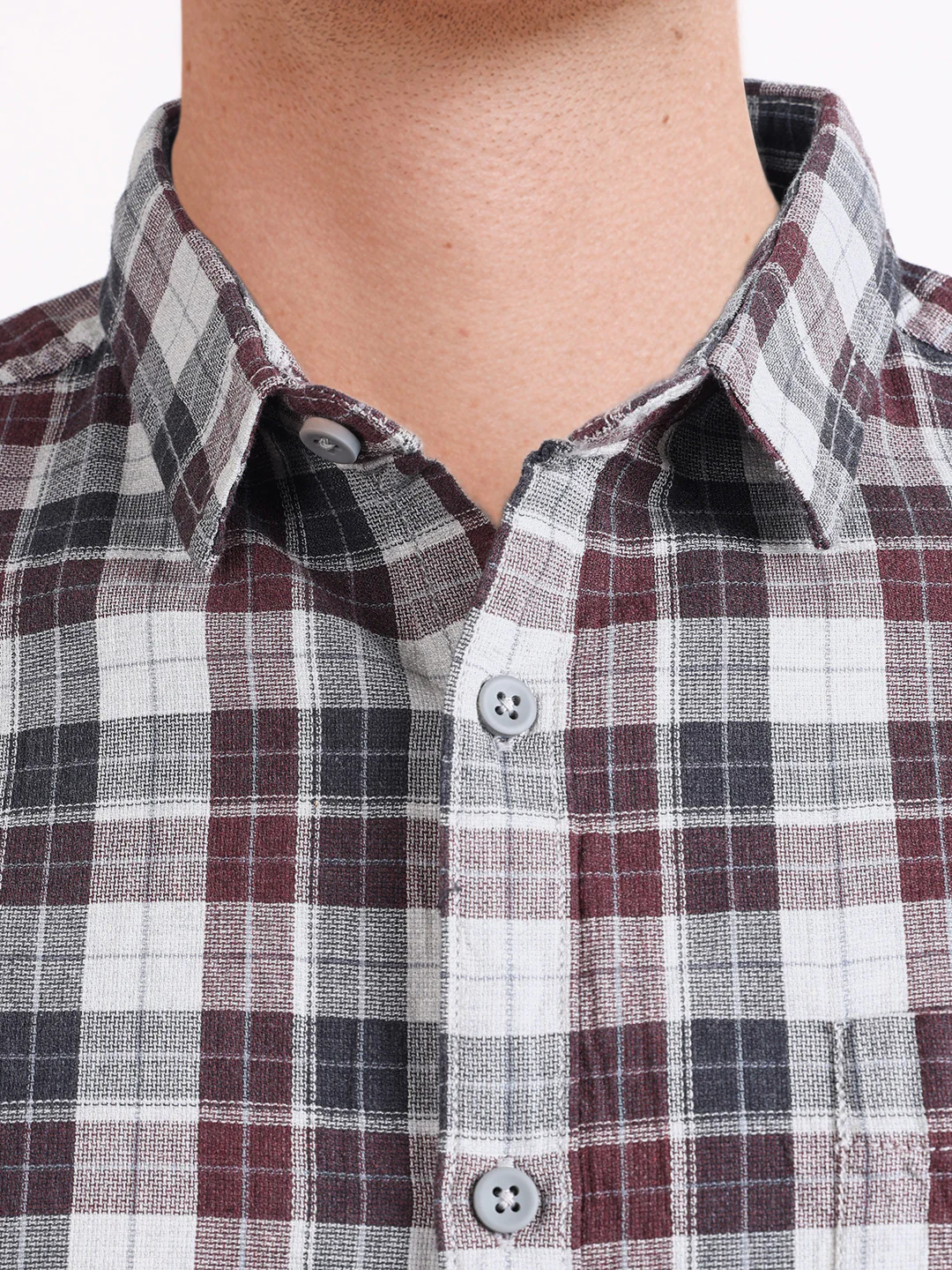 Men's Maroon Slim Fit Checkered Casual Shirt - Image 7