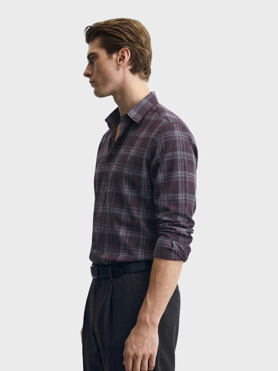 Men's Maroon Slim Fit Checked Casual Shirt - Image 4