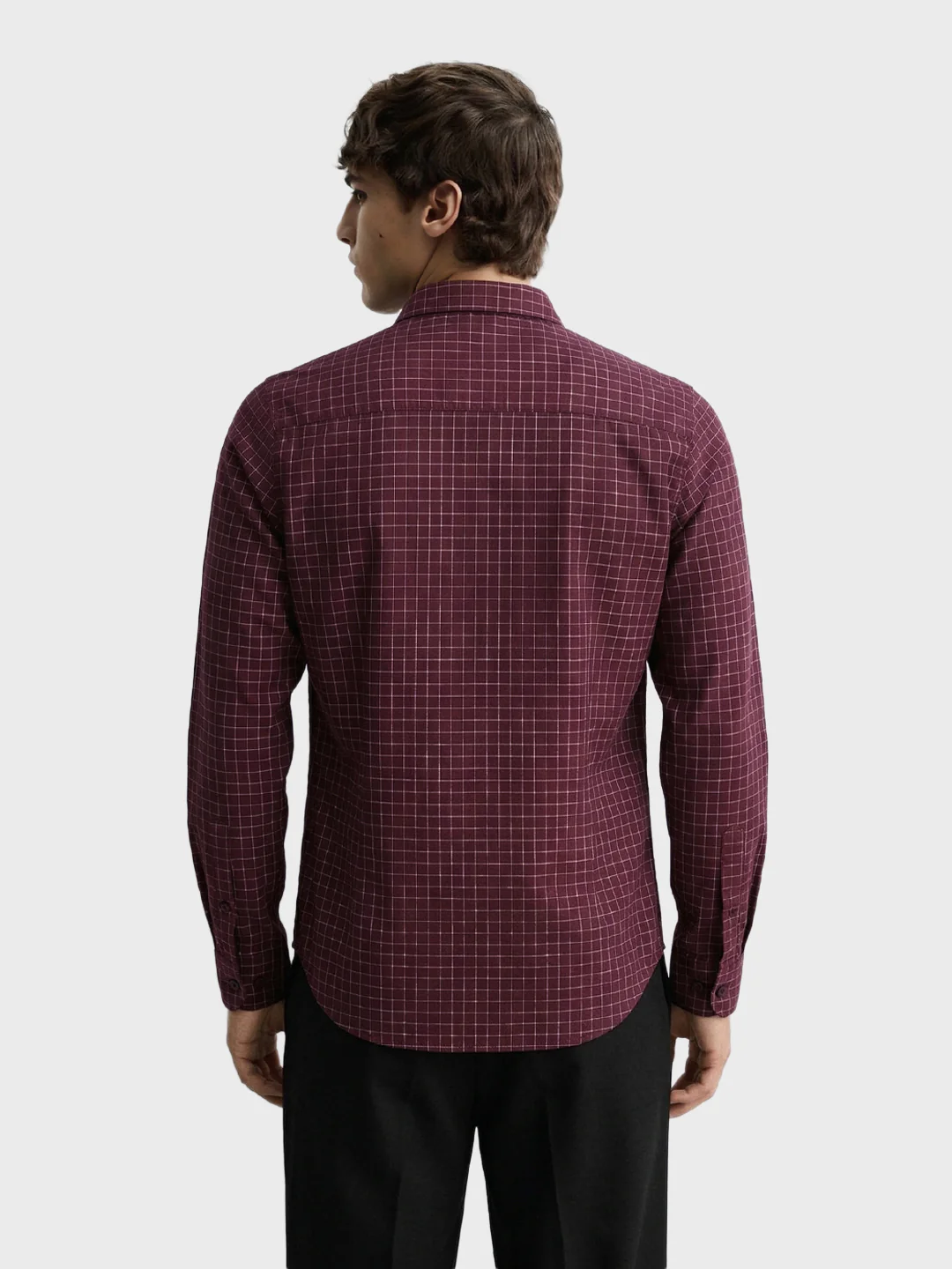 Men's Maroon Slim Fit Checked Casual Shirt - Image 4