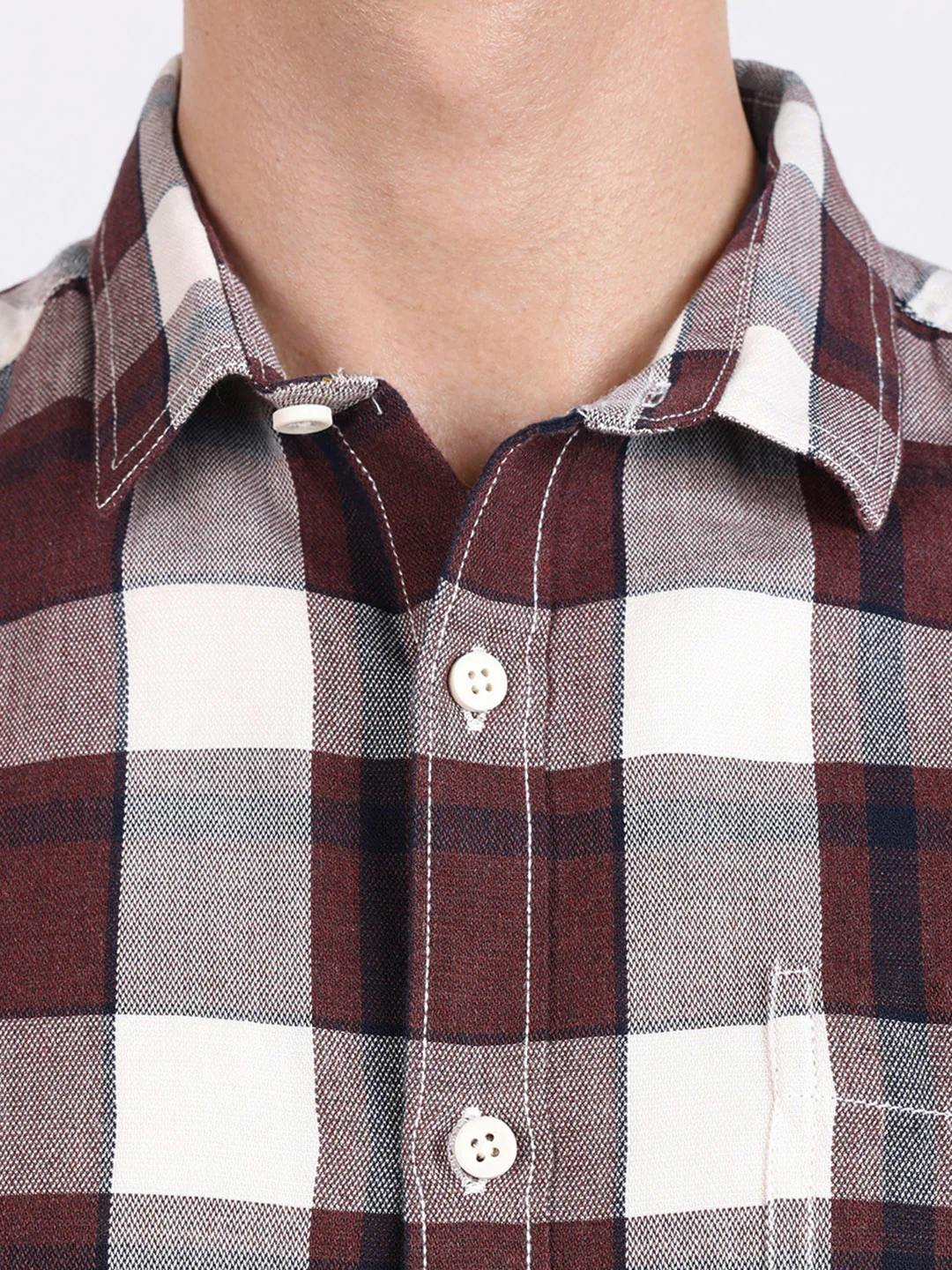 Men's Maroon Slim Fit Checkered Casual Shirt - Image 3