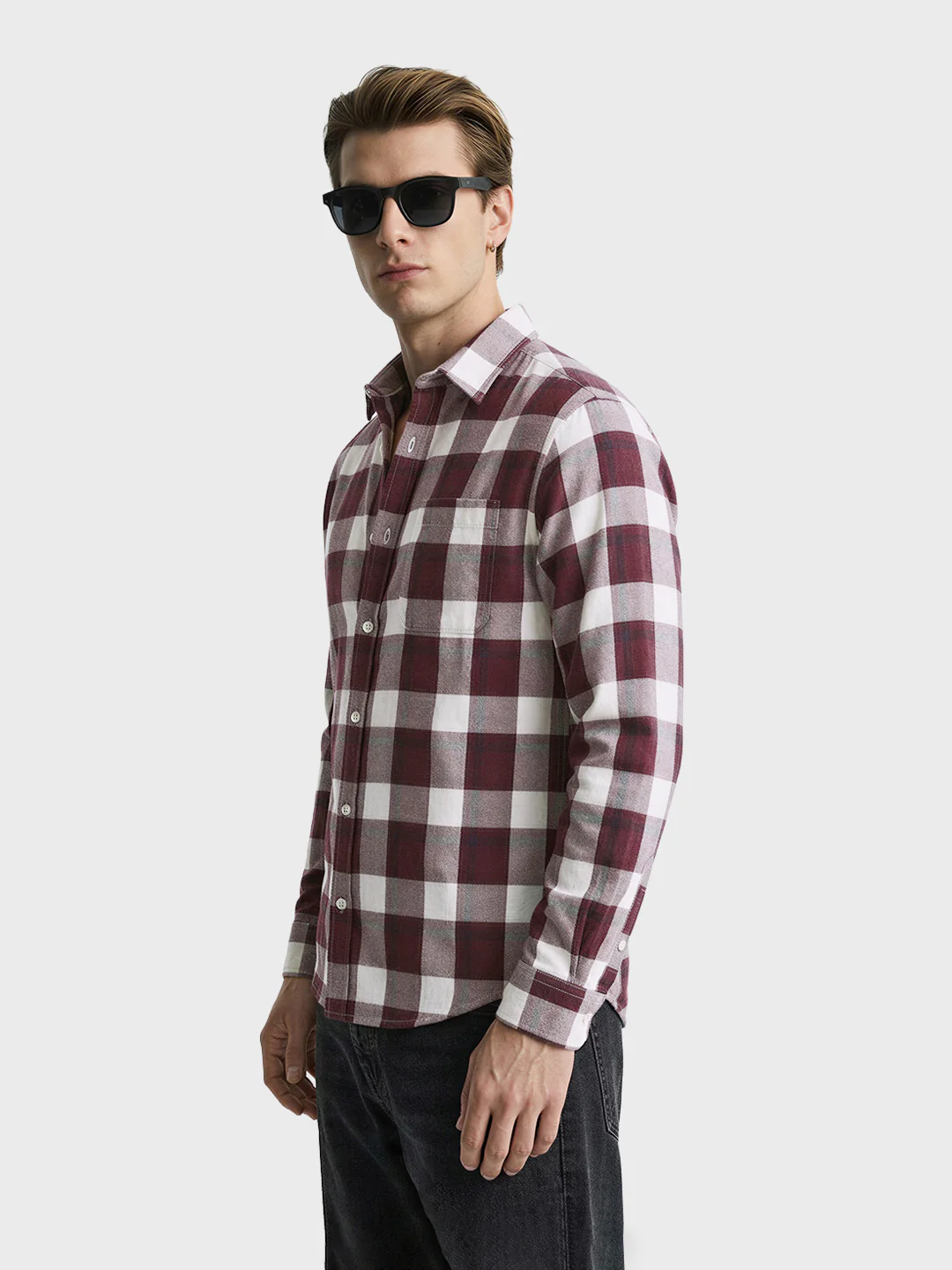 Men's Maroon Slim Fit Checkered Casual Shirt - Image 4