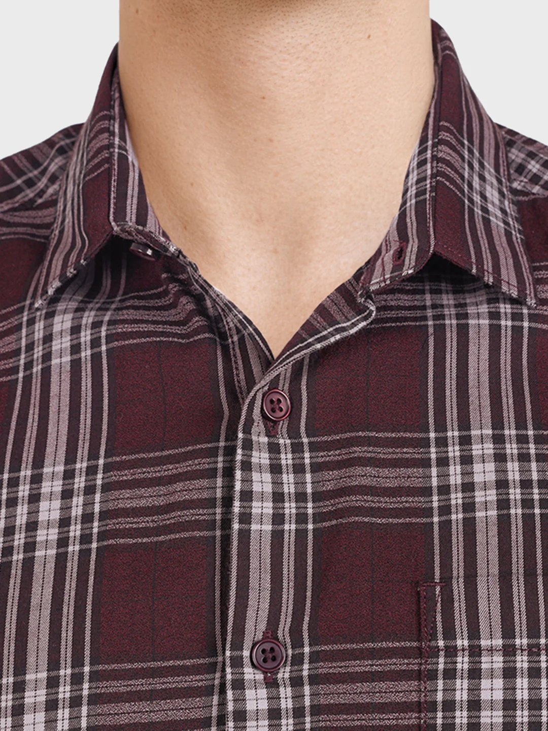 Men's Maroon Slim Fit Checkered Casual Shirt - Image 3