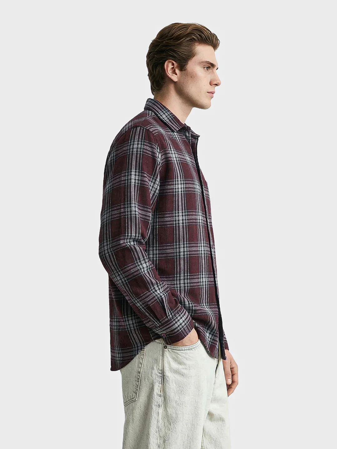 Men's Maroon Slim Fit Checkered Casual Shirt - Image 4
