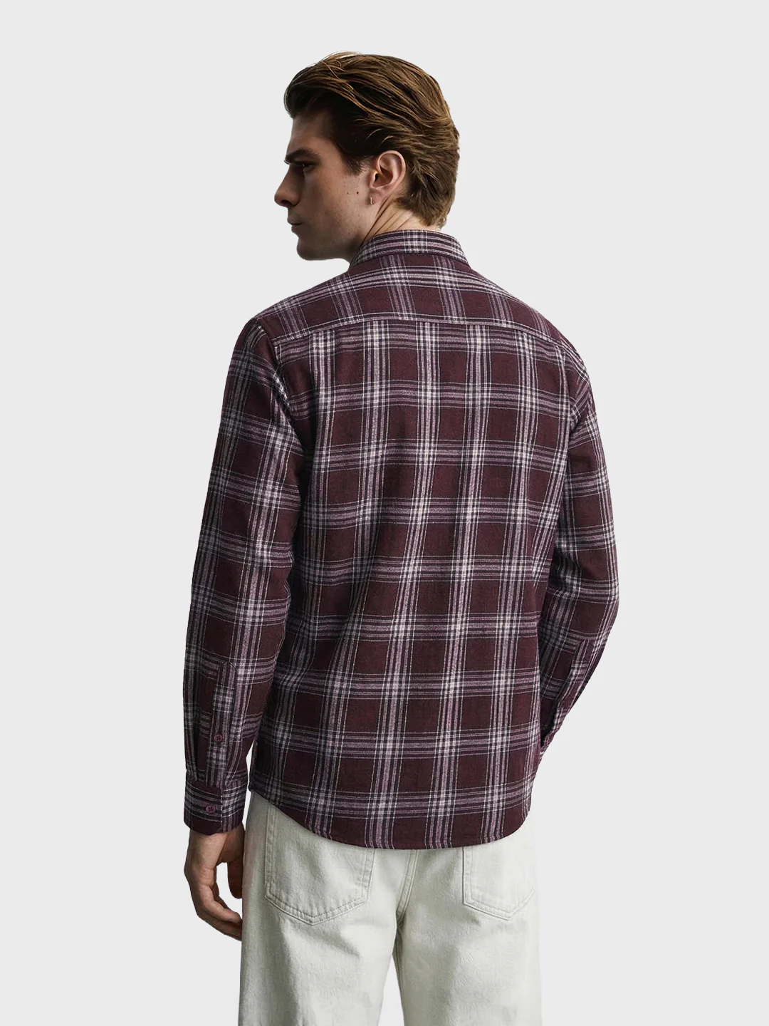 Men's Maroon Slim Fit Checkered Casual Shirt - Image 5
