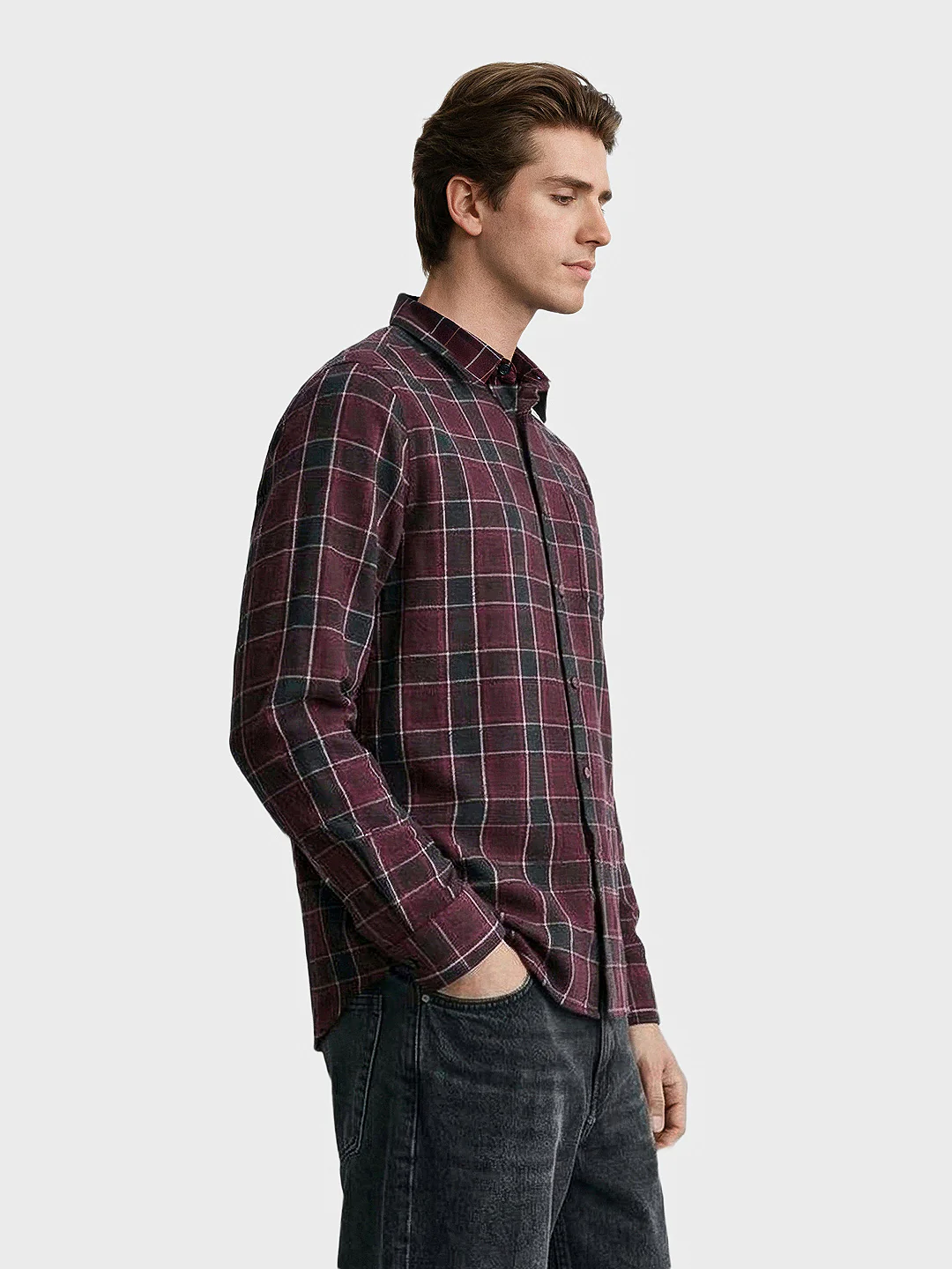 Men's Maroon Slim Fit Checkered Casual Shirt - Image 3