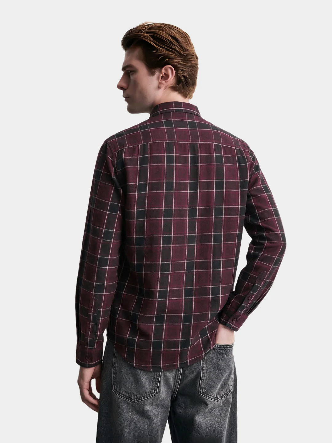 Men's Maroon Slim Fit Checkered Casual Shirt - Image 4
