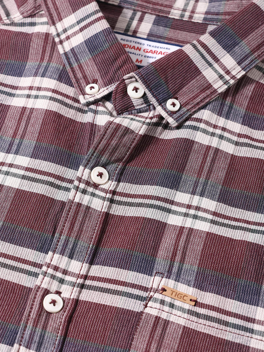 Men's Maroon Slim Fit Checkered Casual Shirt - Image 3