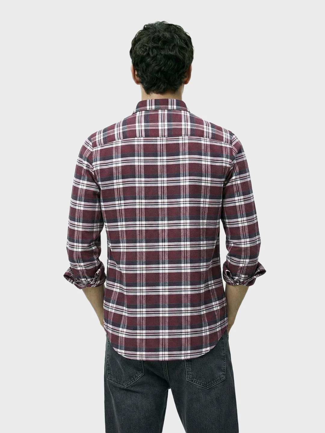 Men's Maroon Slim Fit Checkered Casual Shirt - Image 4