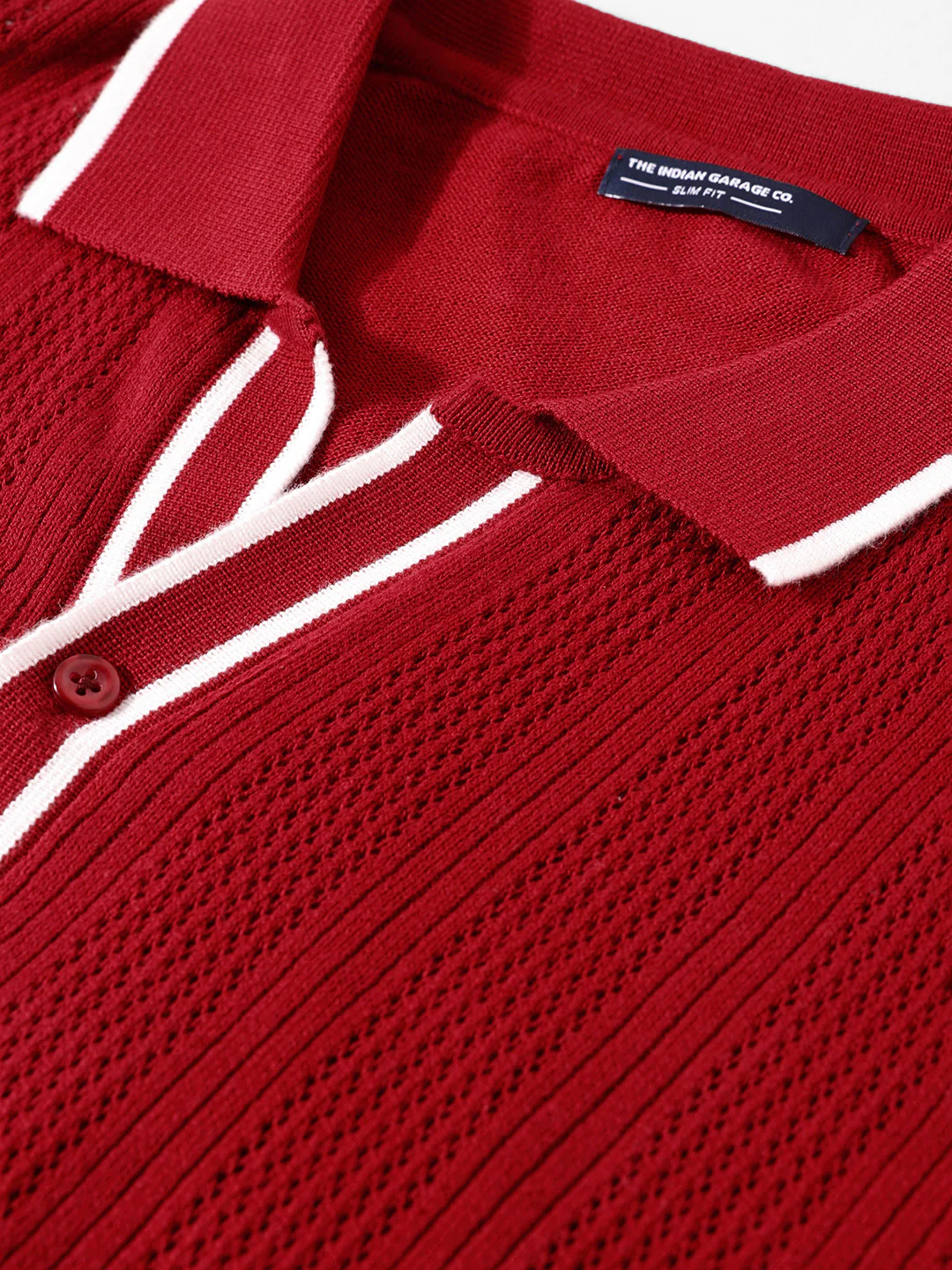 Men's Maroon Slim Fit Flat Knit Textured Shirt - Image 3