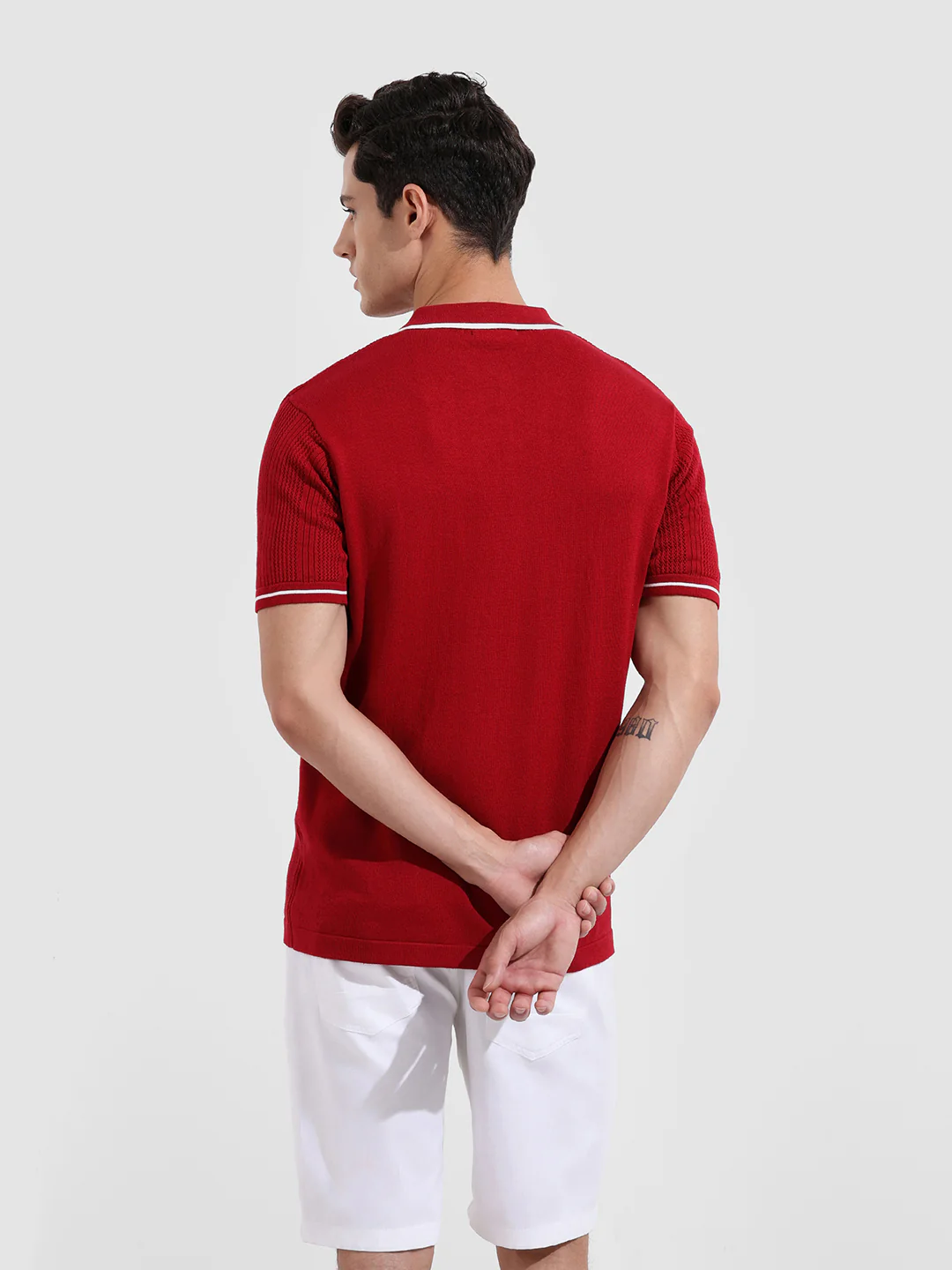 Men's Maroon Slim Fit Flat Knit Textured Shirt - Image 7