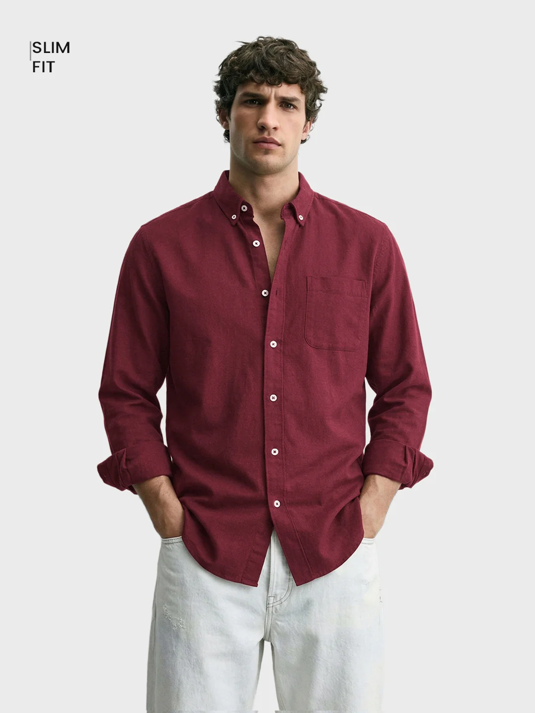 Men's Maroon Slim Fit Solid Casual Shirt - Image 2