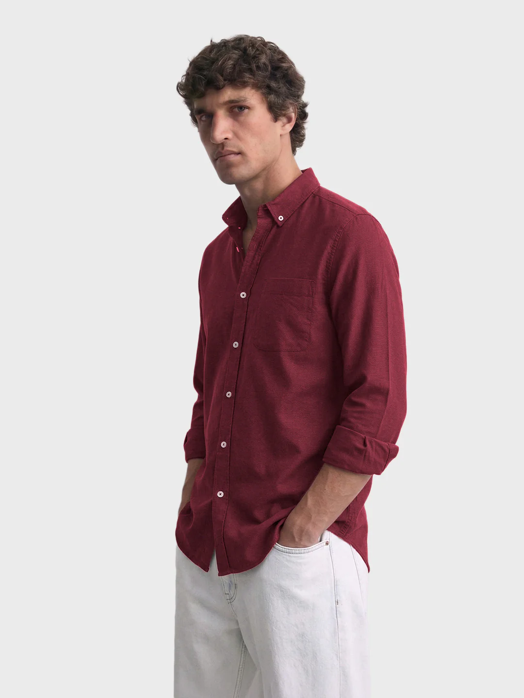 Men's Maroon Slim Fit Solid Casual Shirt - Image 3