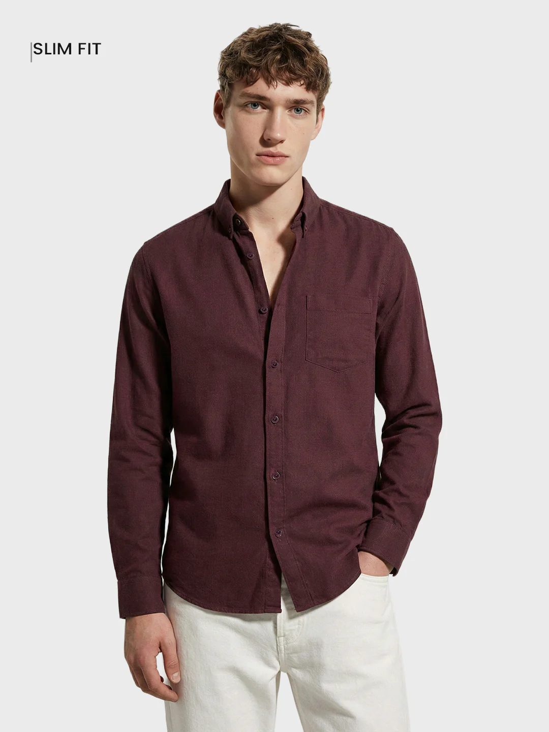 Men's Maroon Slim Fit Solid Casual Shirt - Image 2