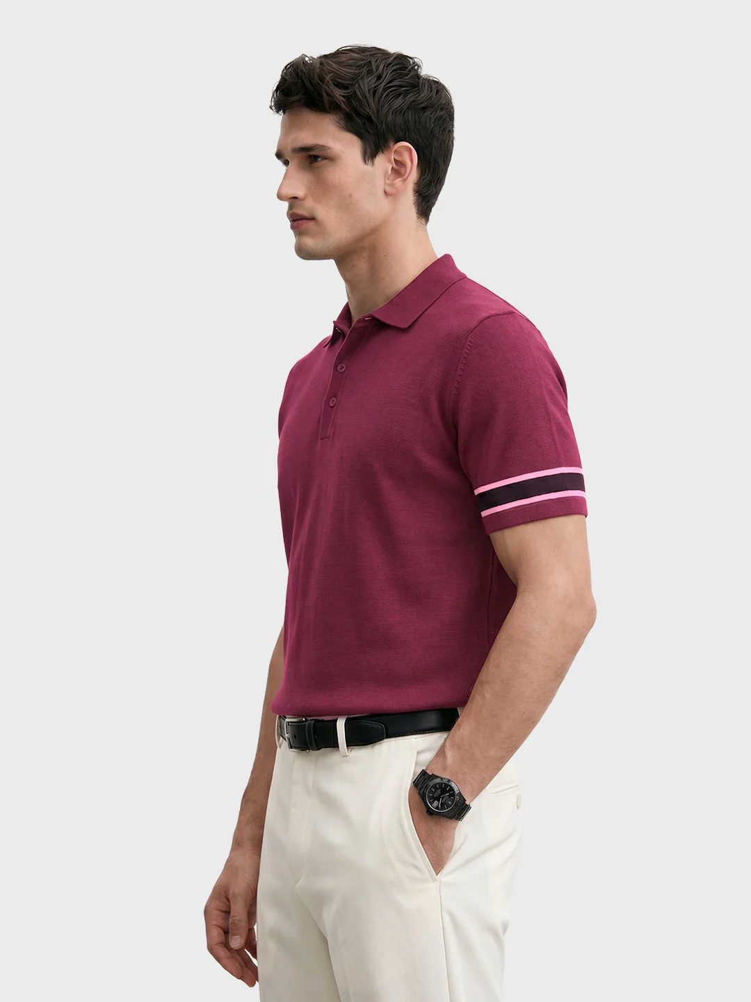 Men's Maroon Slim Fit Solid Casual T-Shirt - Image 4