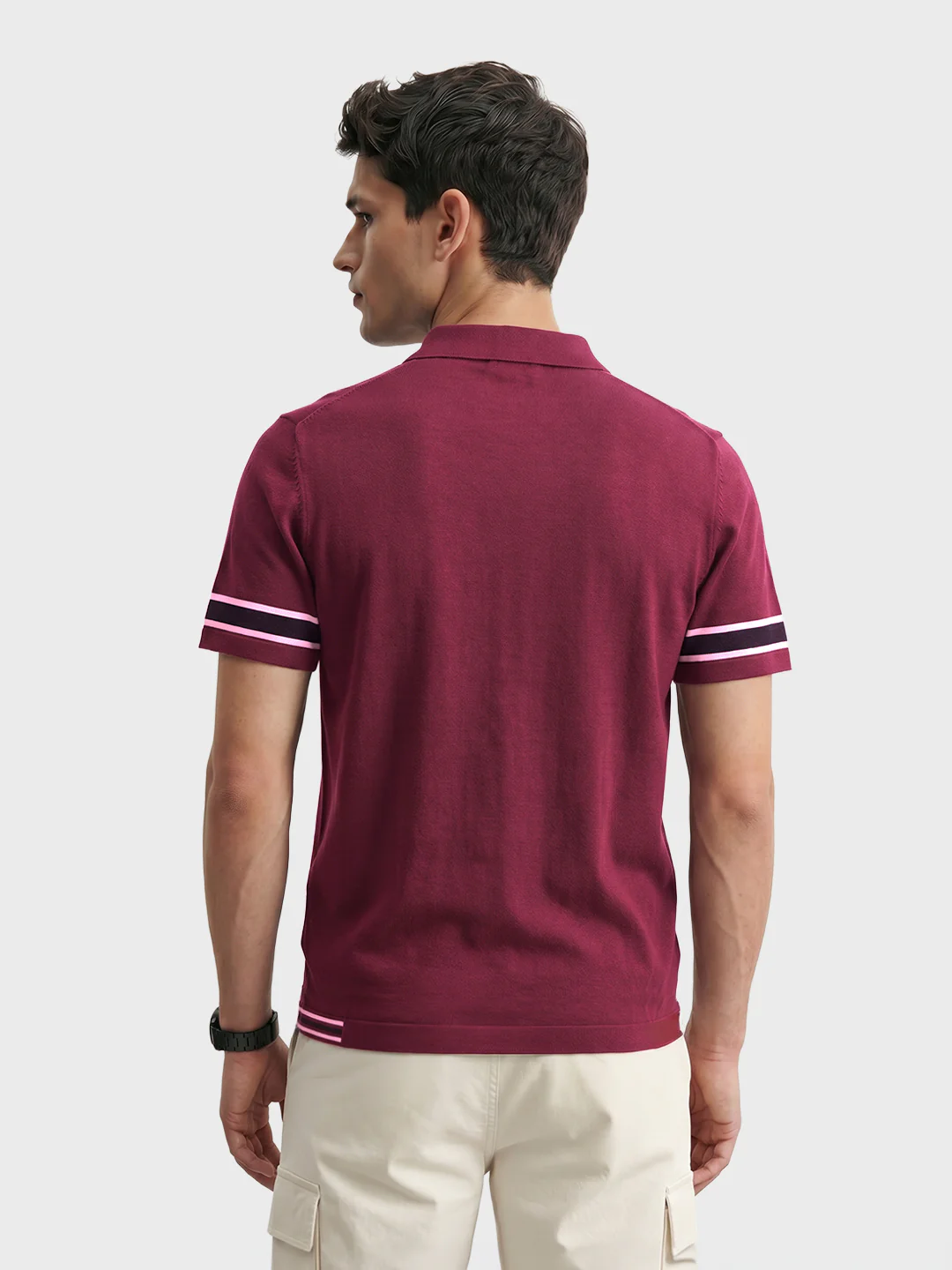 Men's Maroon Slim Fit Solid Casual T-Shirt - Image 5