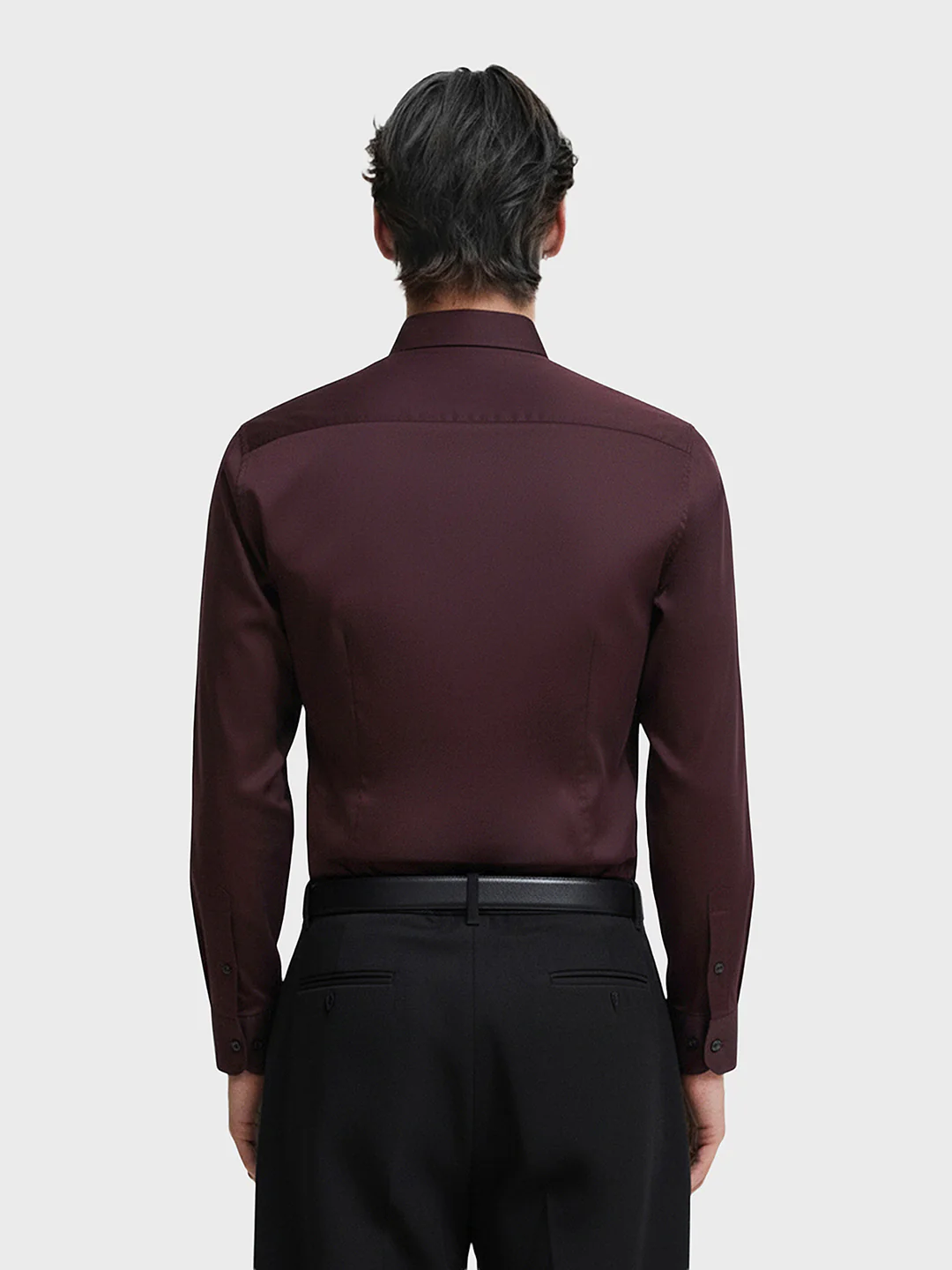 Men's Maroon Slim Fit Solid Party Wear Shirt - Image 2