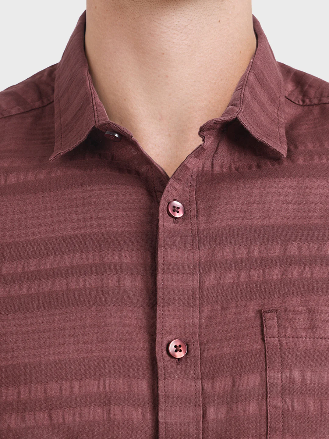 Men's Maroon Slim Fit Striped Casual Shirt - Image 3