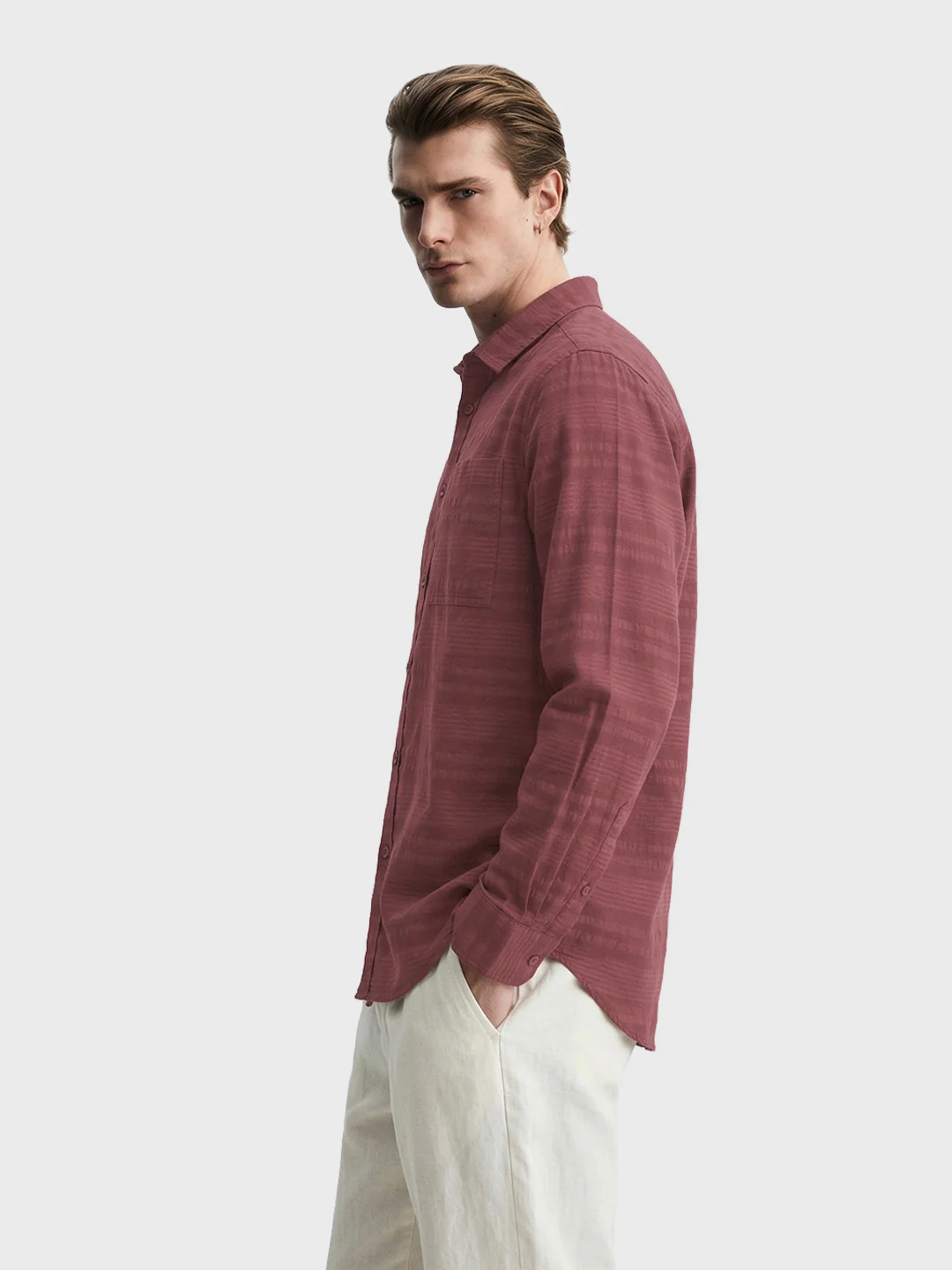 Men's Maroon Slim Fit Striped Casual Shirt - Image 4