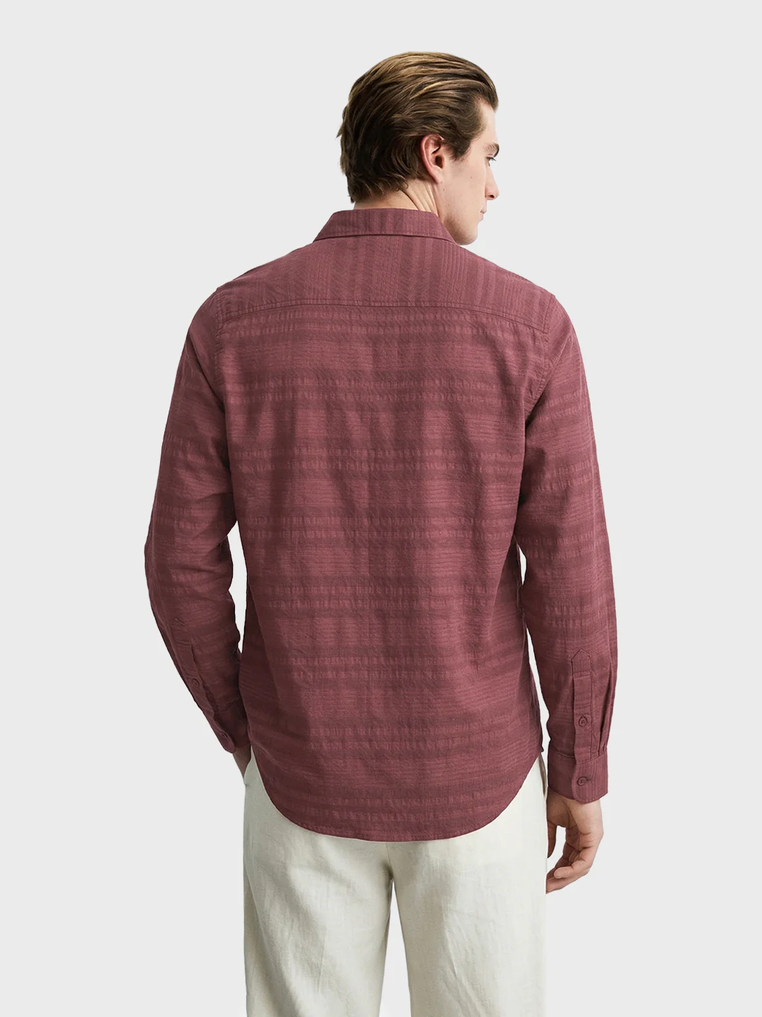 Men's Maroon Slim Fit Striped Casual Shirt - Image 5