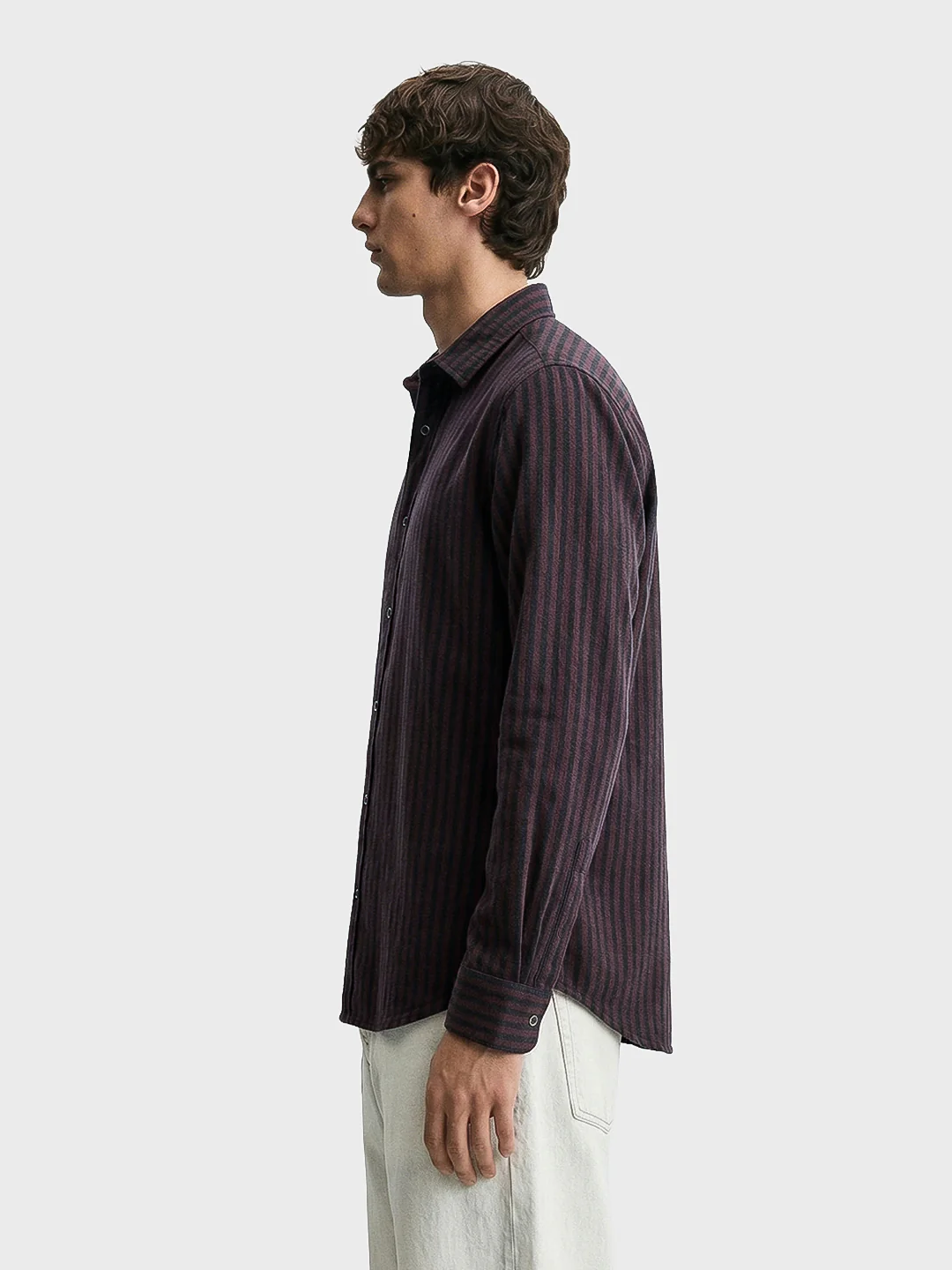 Men's Maroon Slim Fit Striped Casual Shirt - Image 4
