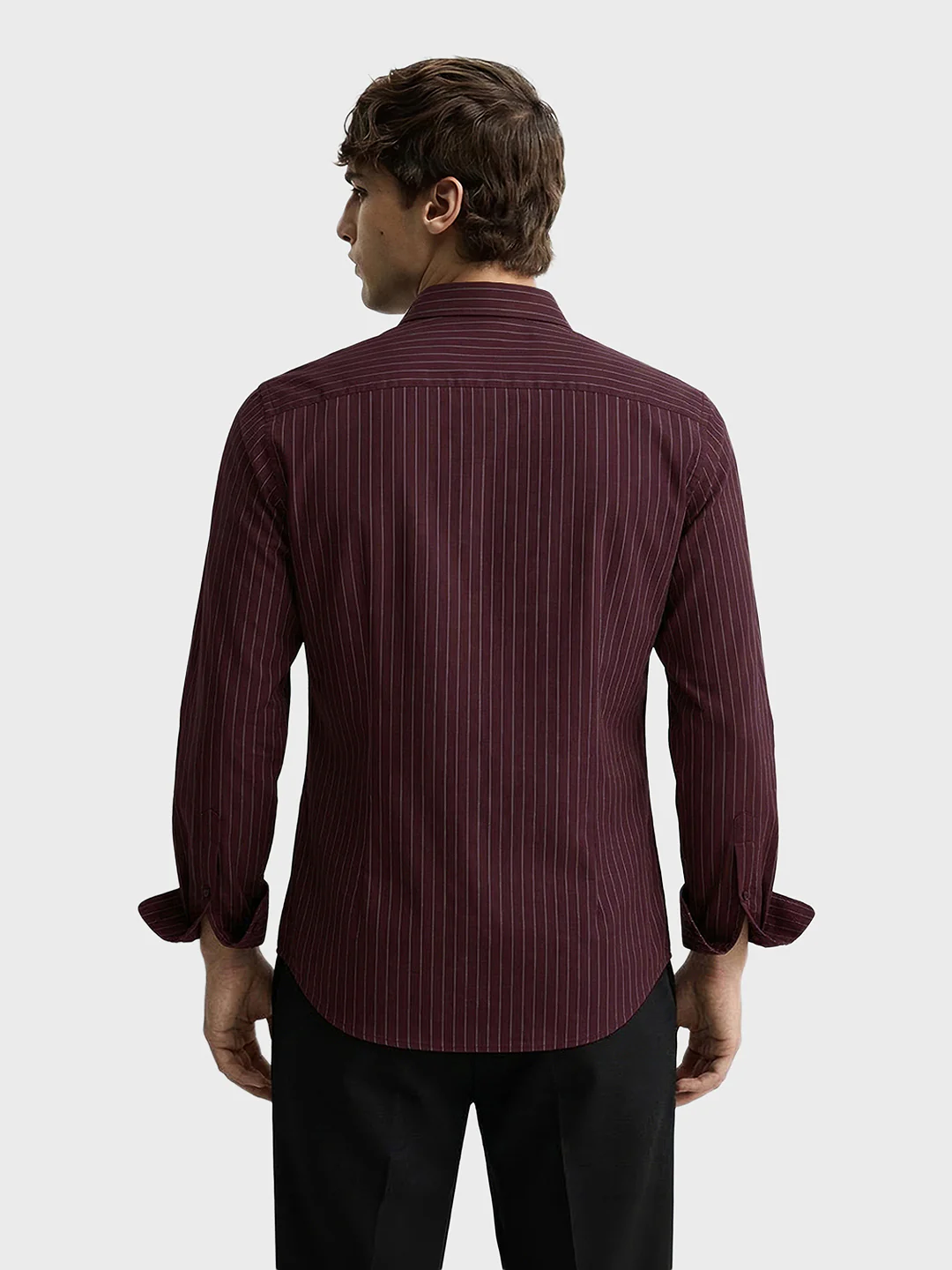 Men's Maroon Slim Fit Striped Casual Shirts - Image 4