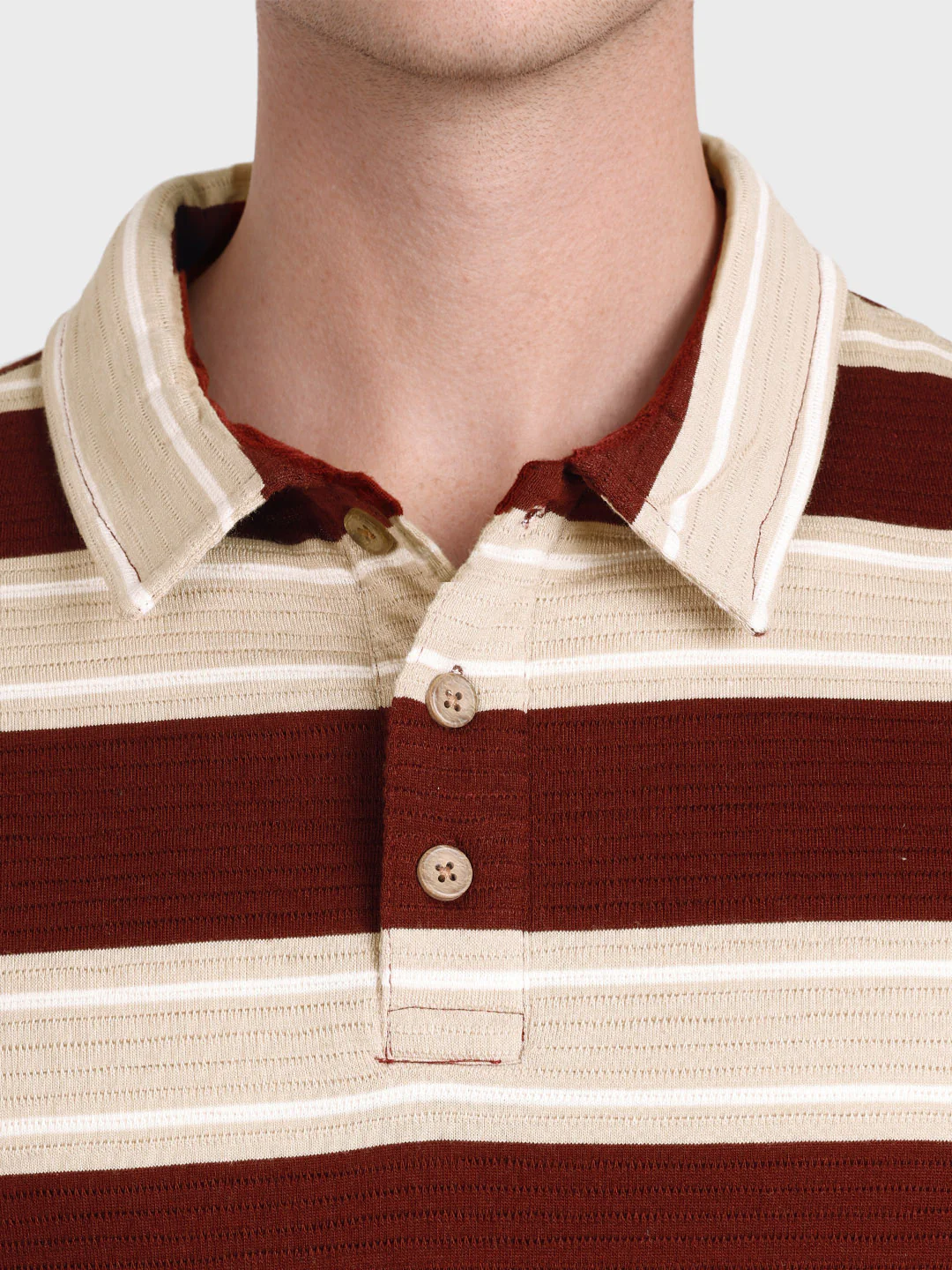 Men's Maroon Slim Fit Striped Casual T-Shirt - Image 3