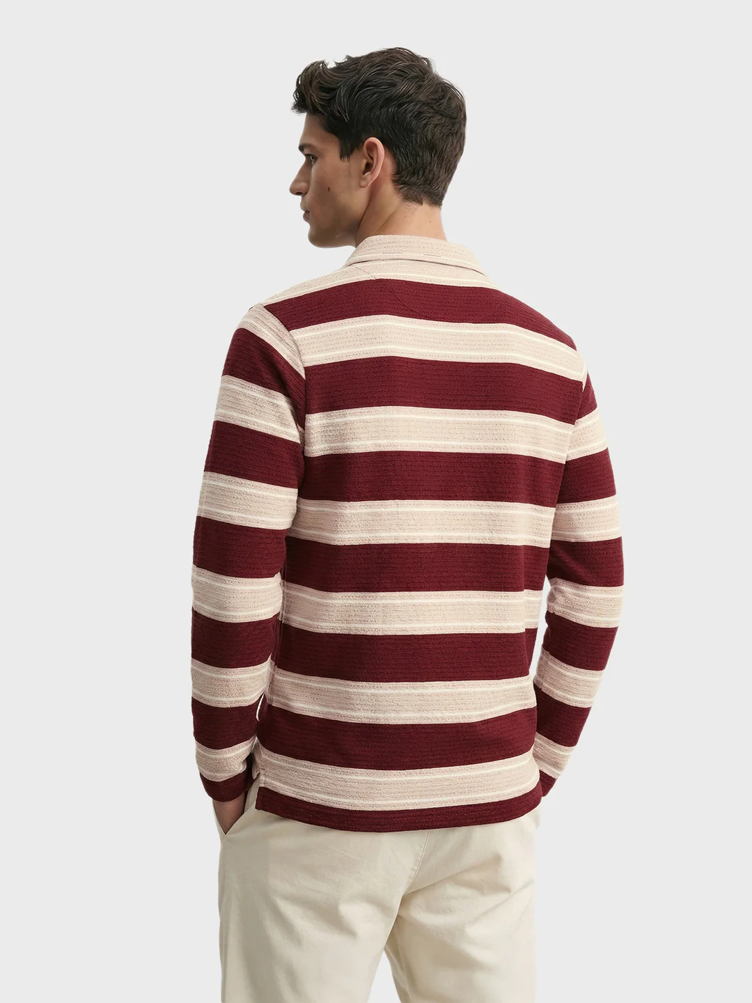 Men's Maroon Slim Fit Striped Casual T-Shirt - Image 5