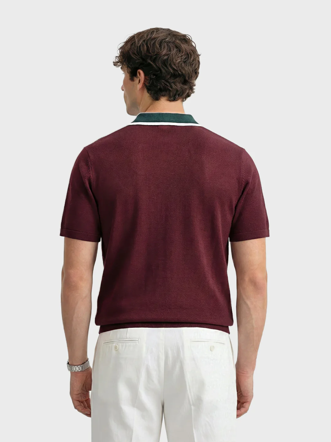 Men's Maroon Slim Fit Textured Flat Knit T-Shirt - Image 4