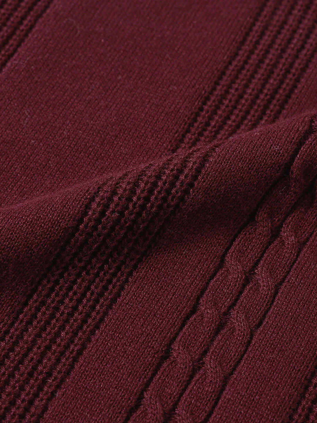 Men's Maroon Slim Fit Textured Flat Knit T-Shirt - Image 7