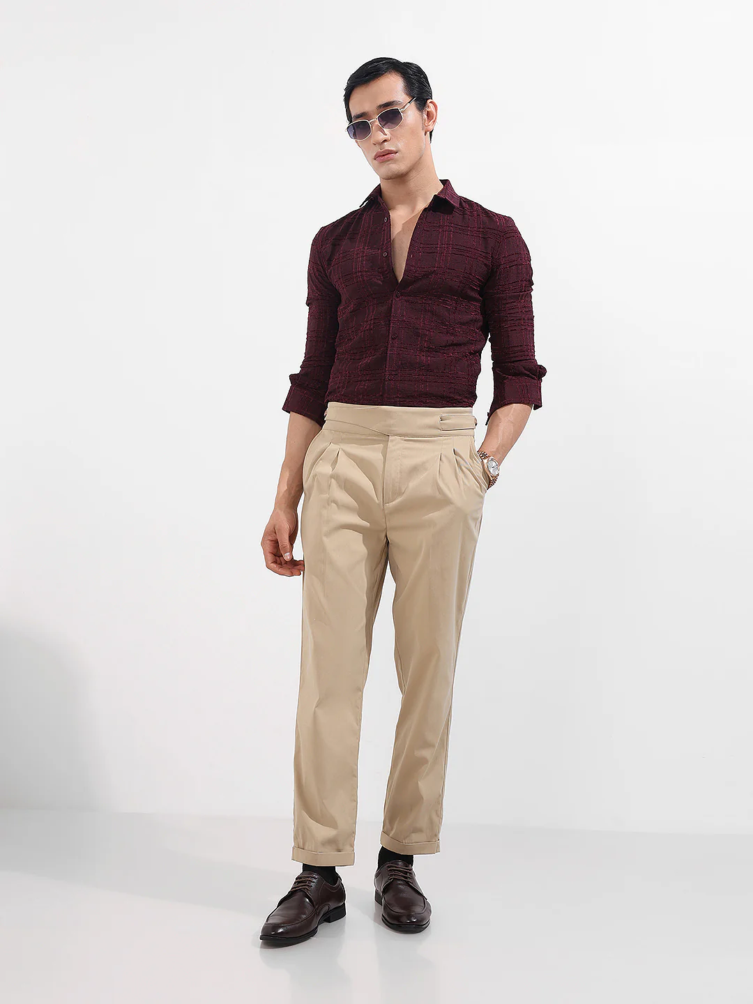 Men's Maroon Slim Fit Textured Party Wear Shirt - Image 2