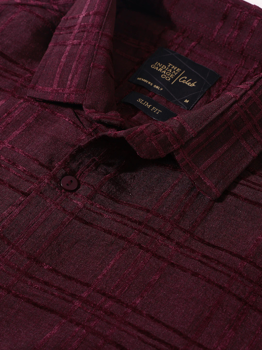 Men's Maroon Slim Fit Textured Party Wear Shirt - Image 3