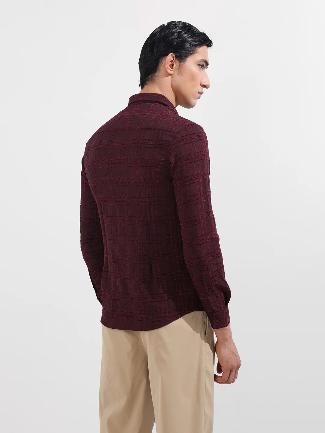 Men's Maroon Slim Fit Textured Party Wear Shirt - Image 6